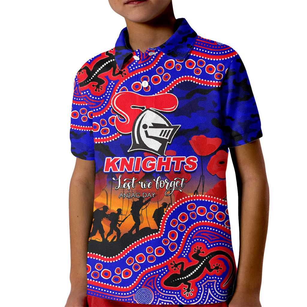 (Custom Personalised) Anzac Day NRL - Knights Kid Polo Shirt Aboriginal Lizard Patterns - Vibe Hoodie Shop