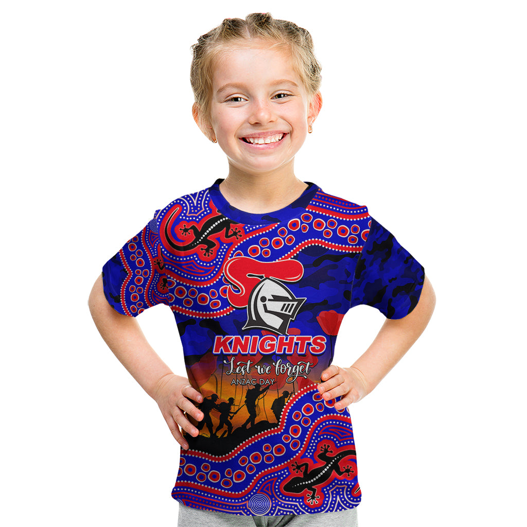 (Custom Personalised) Anzac Day NRL - Knights Kid T Shirt Aboriginal Lizard Patterns - Vibe Hoodie Shop