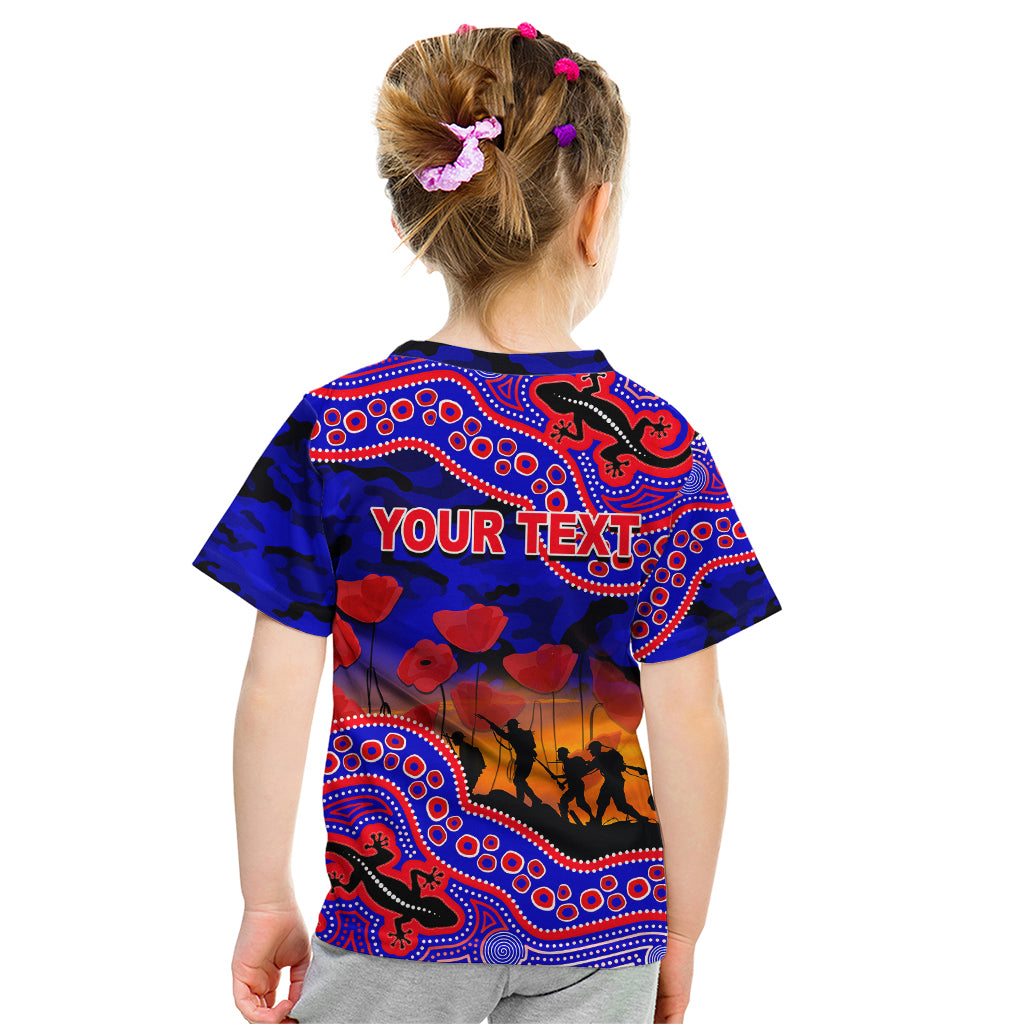 (Custom Personalised) Anzac Day NRL - Knights Kid T Shirt Aboriginal Lizard Patterns - Vibe Hoodie Shop