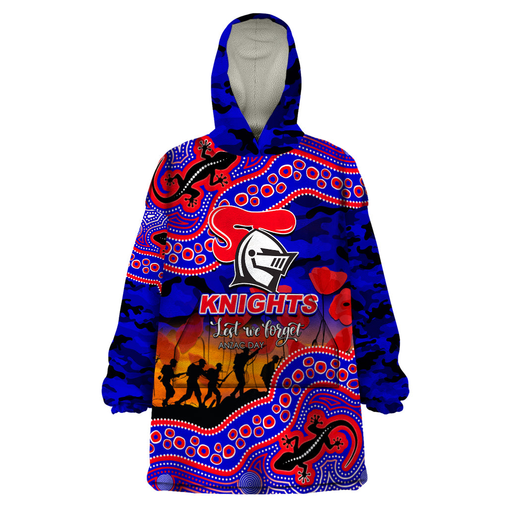 (Custom Personalised) Anzac Day NRL - Knights Wearable Blanket Hoodie Aboriginal Lizard Patterns - Vibe Hoodie Shop