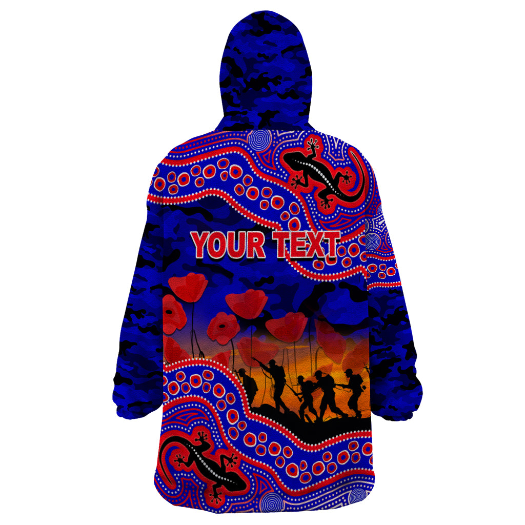 (Custom Personalised) Anzac Day NRL - Knights Wearable Blanket Hoodie Aboriginal Lizard Patterns - Vibe Hoodie Shop