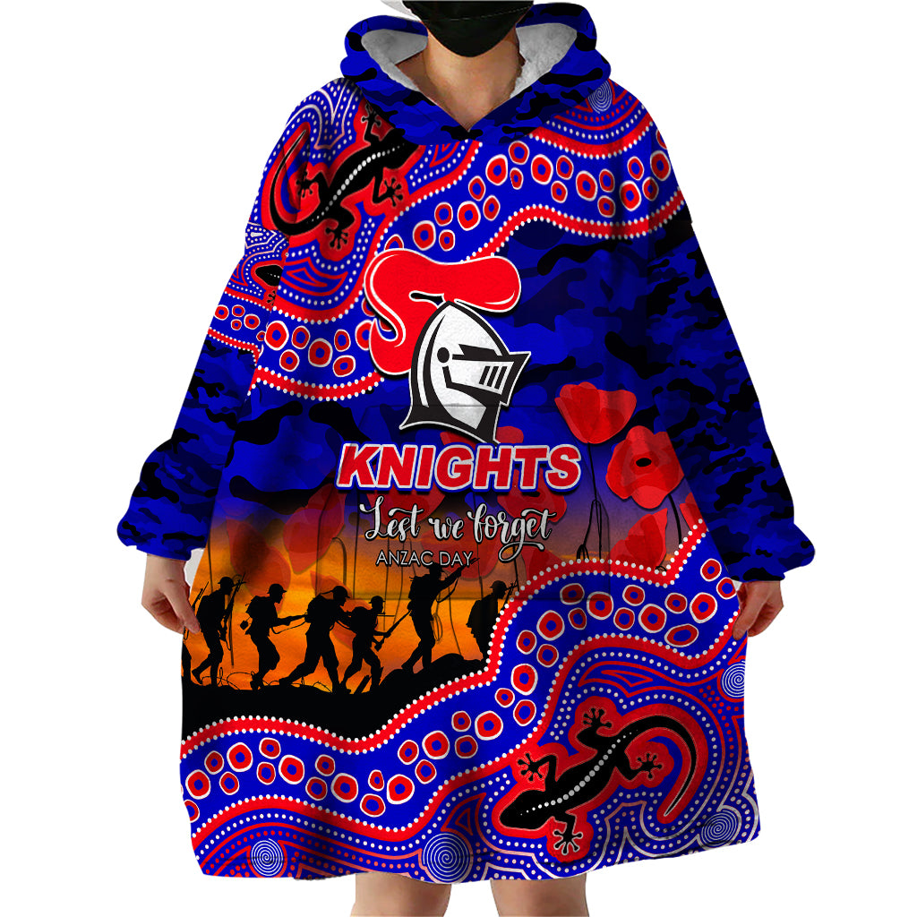 (Custom Personalised) Anzac Day NRL - Knights Wearable Blanket Hoodie Aboriginal Lizard Patterns - Vibe Hoodie Shop