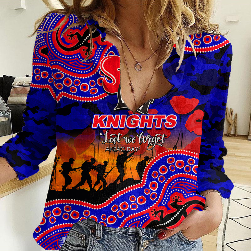 (Custom Personalised) Anzac Day NRL - Knights Women Casual Shirt Aboriginal Lizard Patterns - Vibe Hoodie Shop