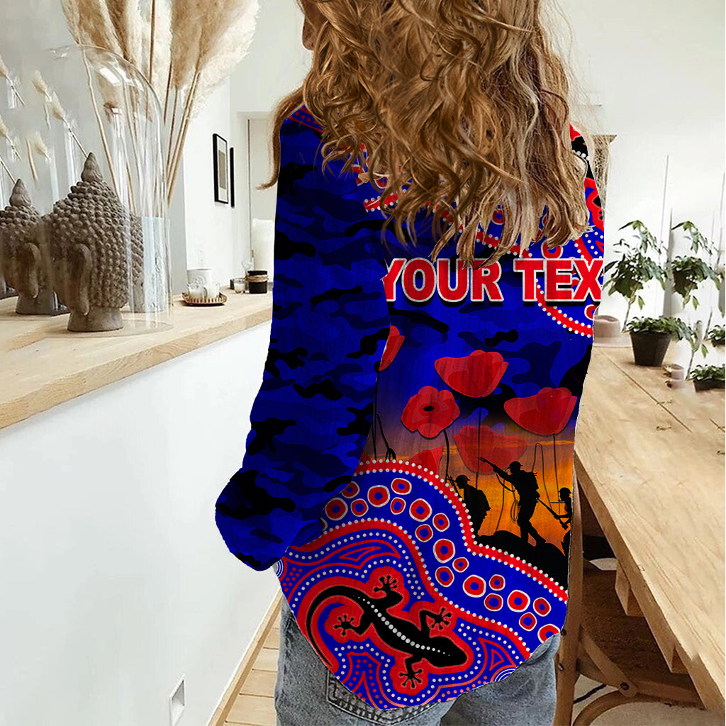 (Custom Personalised) Anzac Day NRL - Knights Women Casual Shirt Aboriginal Lizard Patterns - Vibe Hoodie Shop