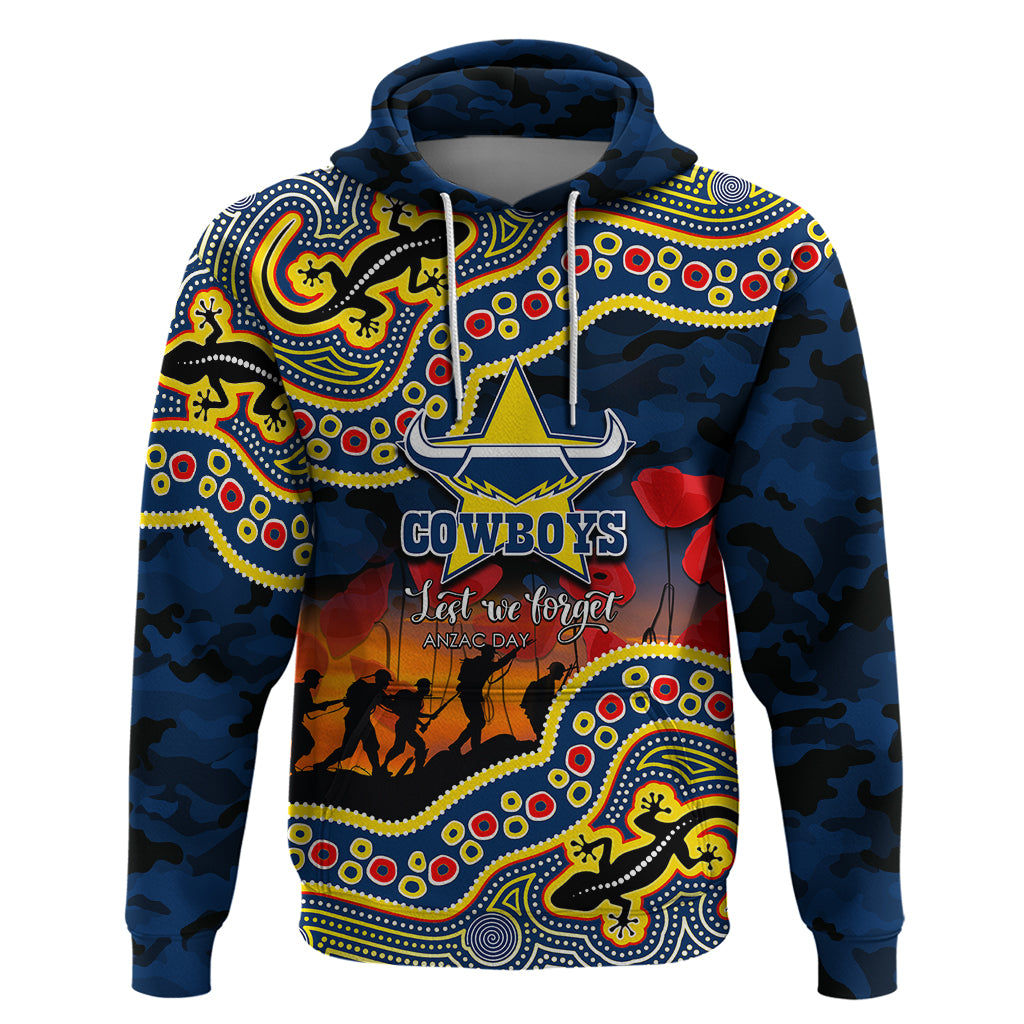 (Custom Personalised) Anzac Day NRL - Cowboys Hoodie Aboriginal Lizard Patterns LT6 - Vibe Hoodie Shop