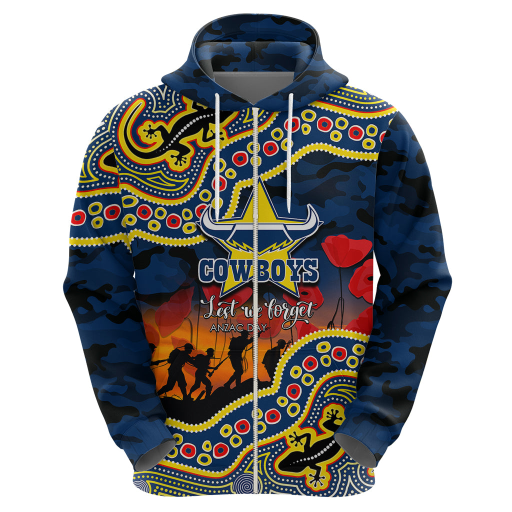 (Custom Personalised) Anzac Day NRL - Cowboys Hoodie Aboriginal Lizard Patterns LT6 - Vibe Hoodie Shop