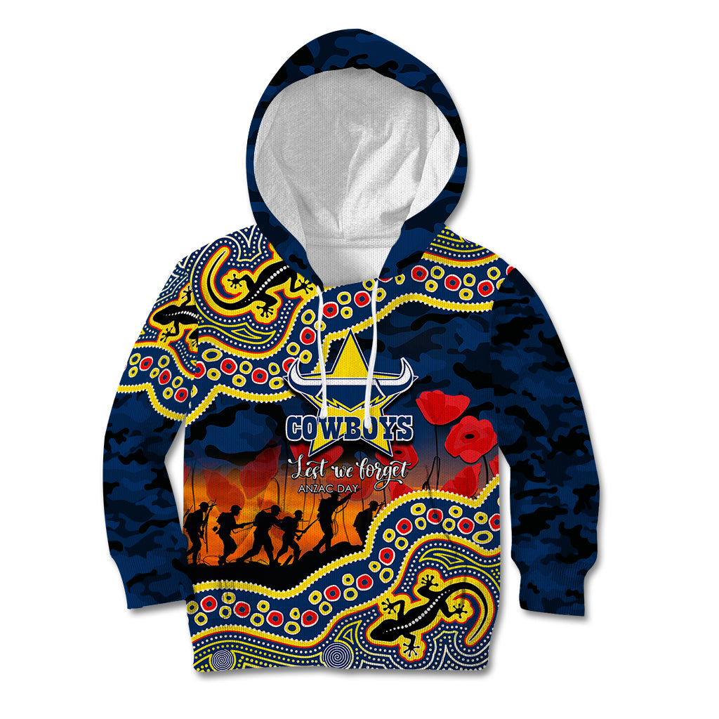 (Custom Personalised) Anzac Day NRL - Cowboys Kid Hoodie Aboriginal Lizard Patterns - Vibe Hoodie Shop