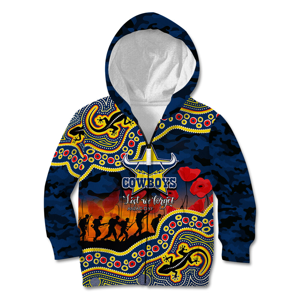 (Custom Personalised) Anzac Day NRL - Cowboys Kid Hoodie Aboriginal Lizard Patterns - Vibe Hoodie Shop