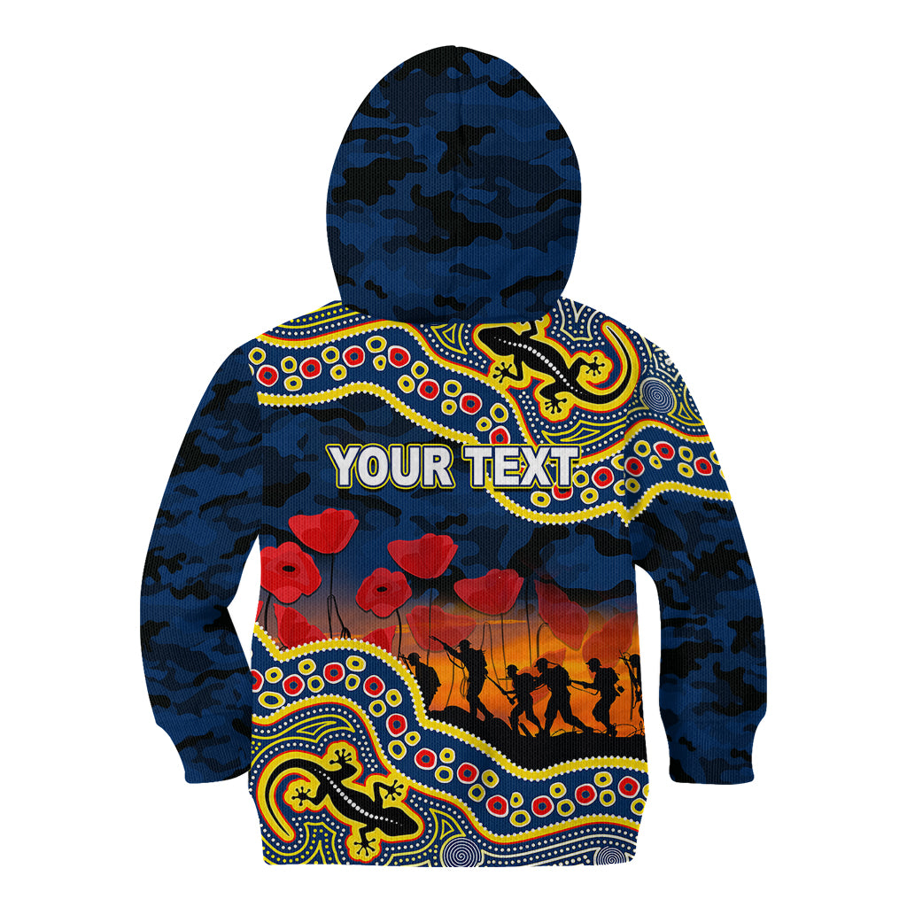 (Custom Personalised) Anzac Day NRL - Cowboys Kid Hoodie Aboriginal Lizard Patterns - Vibe Hoodie Shop