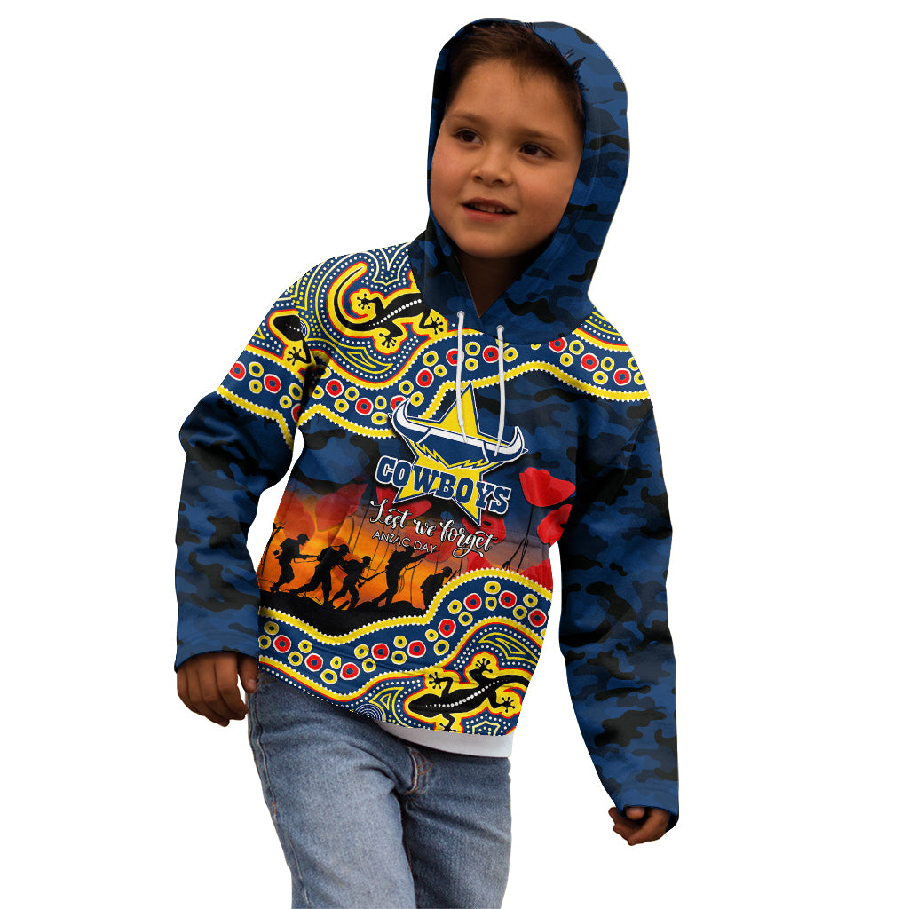 (Custom Personalised) Anzac Day NRL - Cowboys Kid Hoodie Aboriginal Lizard Patterns - Vibe Hoodie Shop