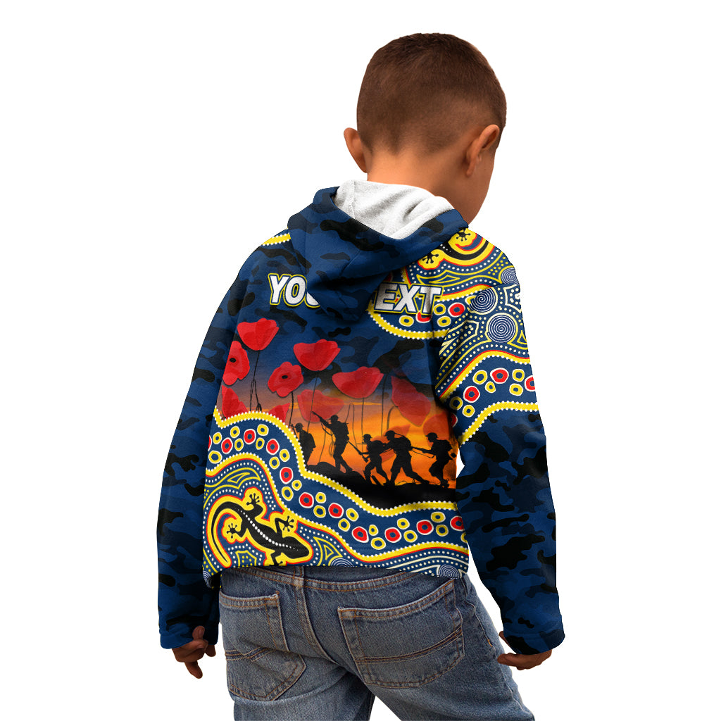 (Custom Personalised) Anzac Day NRL - Cowboys Kid Hoodie Aboriginal Lizard Patterns - Vibe Hoodie Shop