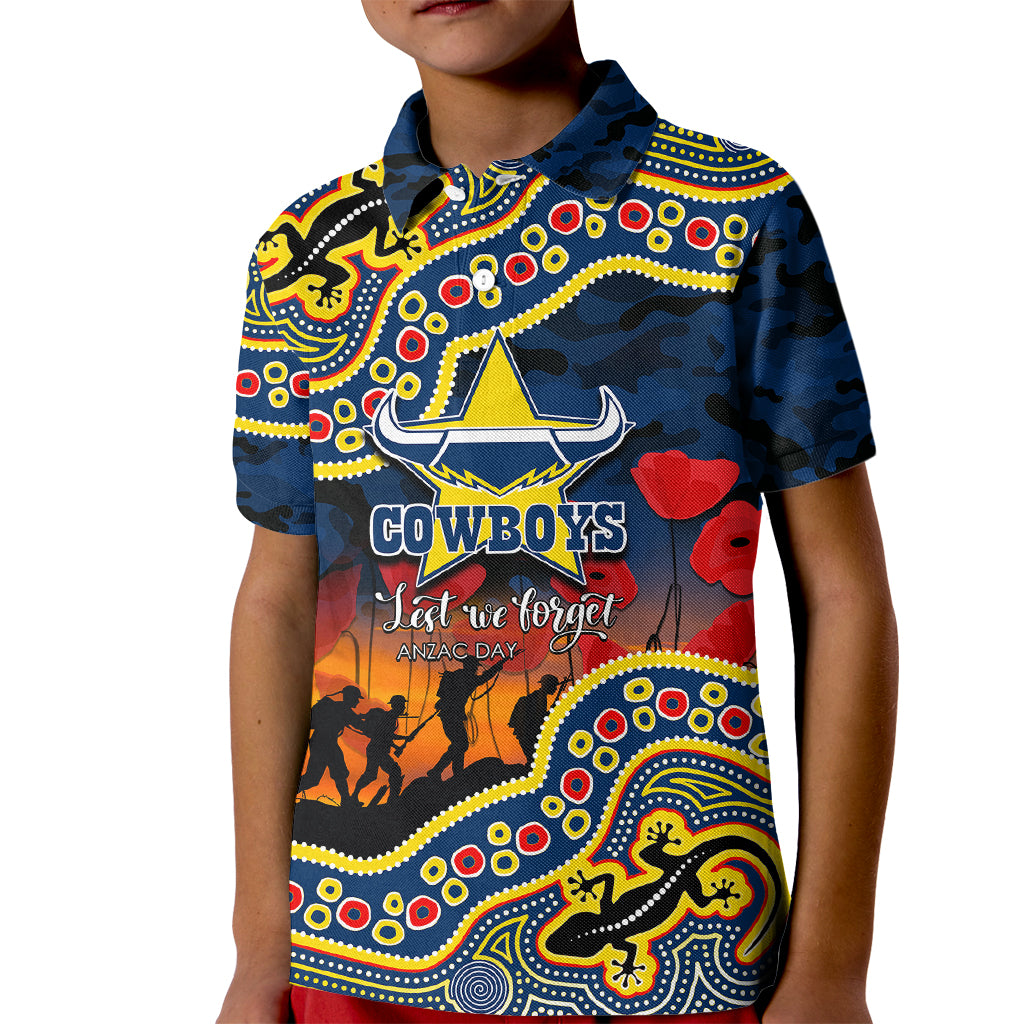 (Custom Personalised) Anzac Day NRL - Cowboys Kid Polo Shirt Aboriginal Lizard Patterns - Vibe Hoodie Shop