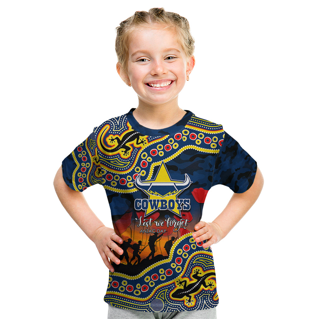 (Custom Personalised) Anzac Day NRL - Cowboys Kid T Shirt Aboriginal Lizard Patterns - Vibe Hoodie Shop