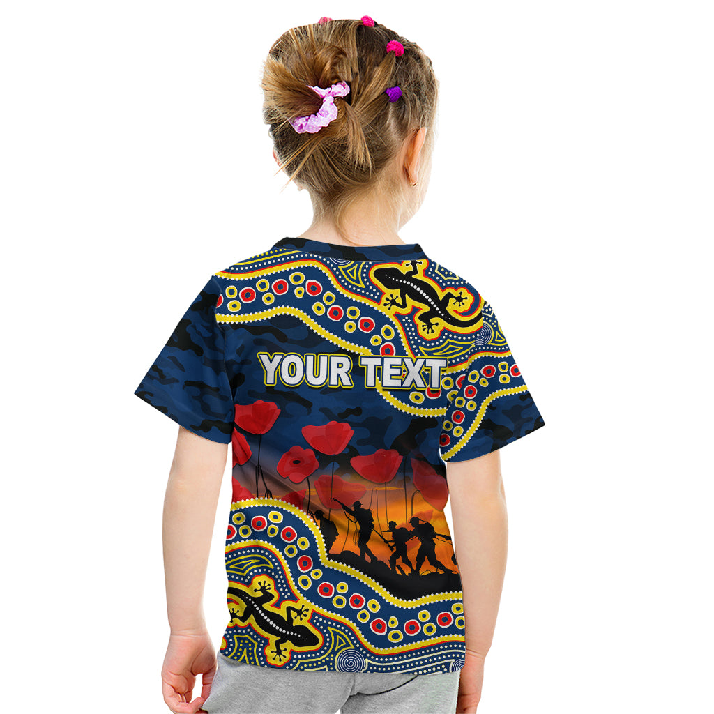 (Custom Personalised) Anzac Day NRL - Cowboys Kid T Shirt Aboriginal Lizard Patterns - Vibe Hoodie Shop