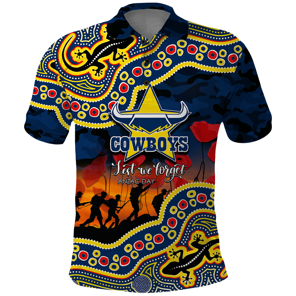 (Custom Personalised) Anzac Day NRL - Cowboys Polo Shirt Aboriginal Lizard Patterns - Vibe Hoodie Shop