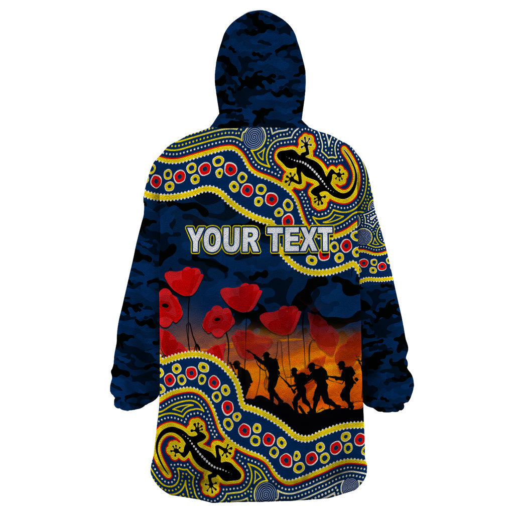 (Custom Personalised) Anzac Day NRL - Cowboys Wearable Blanket Hoodie Aboriginal Lizard Patterns - Vibe Hoodie Shop