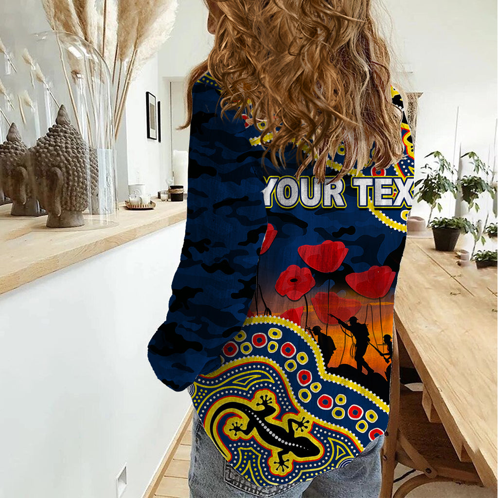 (Custom Personalised) Anzac Day NRL - Cowboys Women Casual Shirt Aboriginal Lizard Patterns - Vibe Hoodie Shop