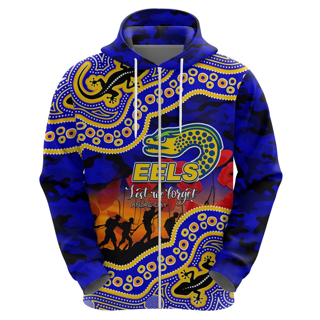 (Custom Personalised) Anzac Day NRL - Eels Hoodie Aboriginal Lizard Patterns LT6 - Vibe Hoodie Shop
