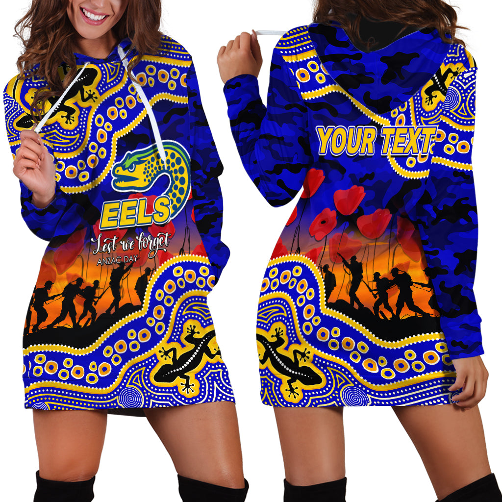 (Custom Personalised) Anzac Day NRL - Eels Hoodie Dress Aboriginal Lizard Patterns - Vibe Hoodie Shop