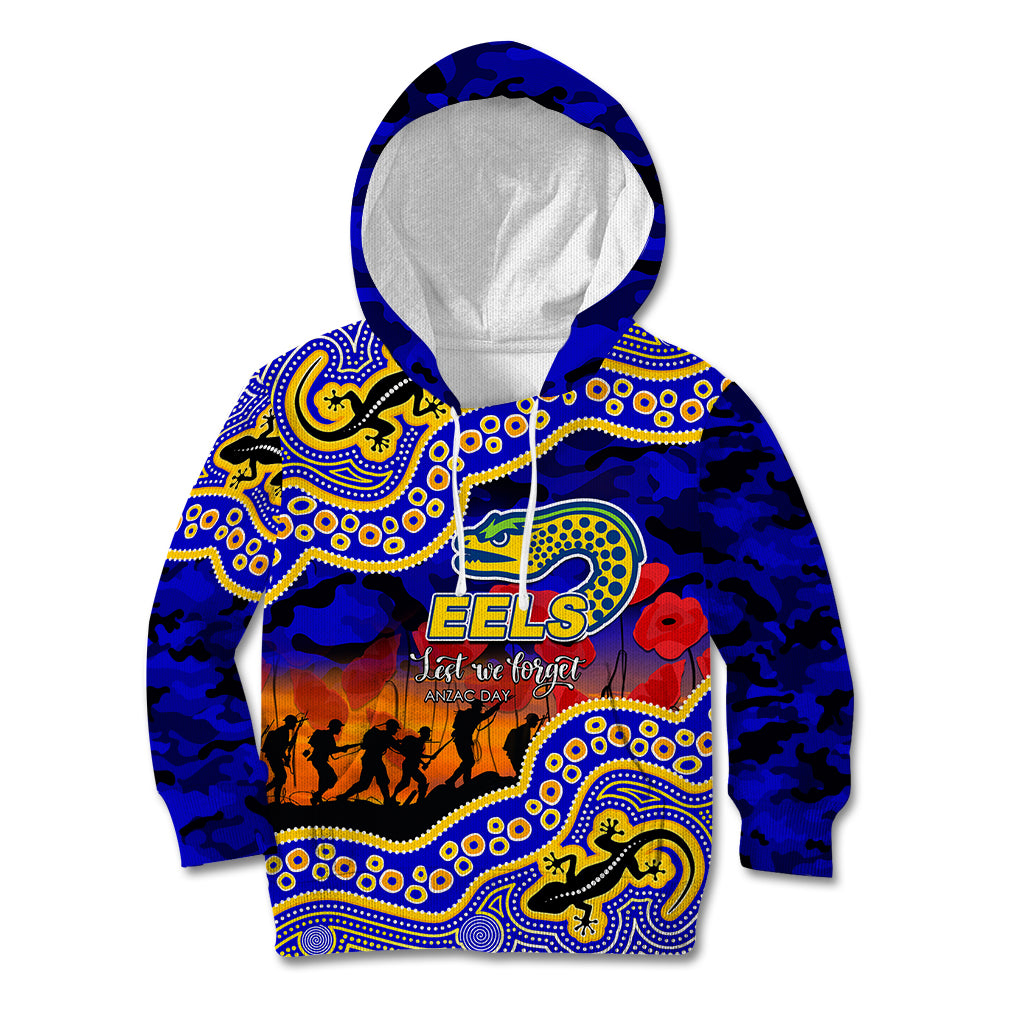 (Custom Personalised) Anzac Day NRL - Eels Kid Hoodie Aboriginal Lizard Patterns - Vibe Hoodie Shop