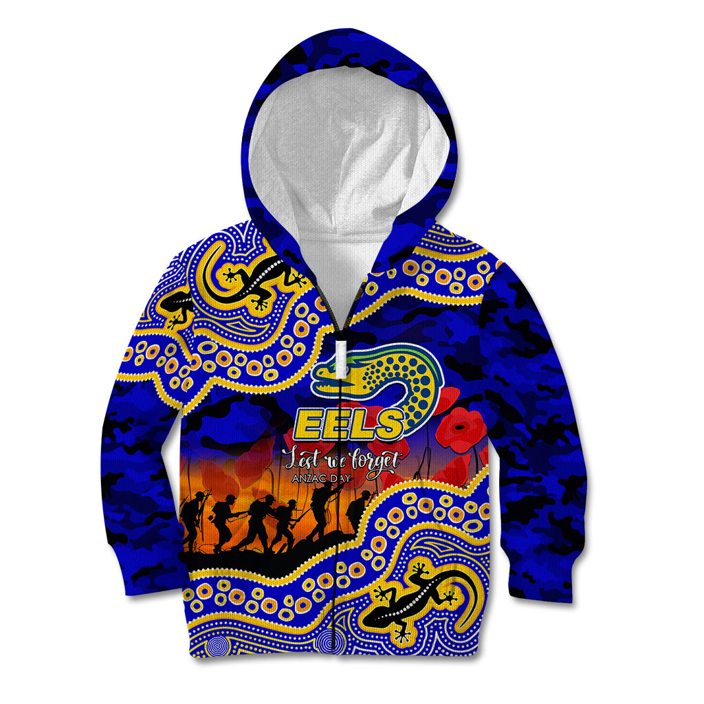 (Custom Personalised) Anzac Day NRL - Eels Kid Hoodie Aboriginal Lizard Patterns - Vibe Hoodie Shop