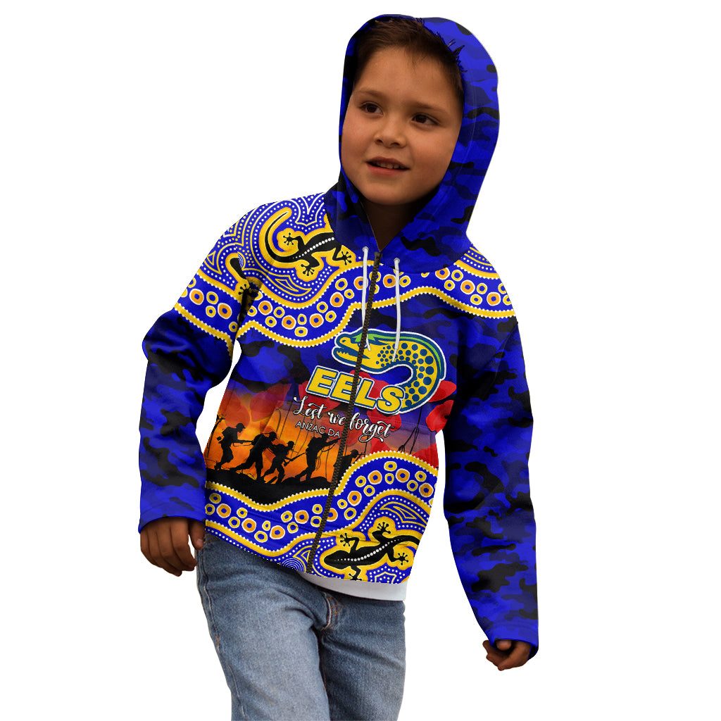 (Custom Personalised) Anzac Day NRL - Eels Kid Hoodie Aboriginal Lizard Patterns - Vibe Hoodie Shop