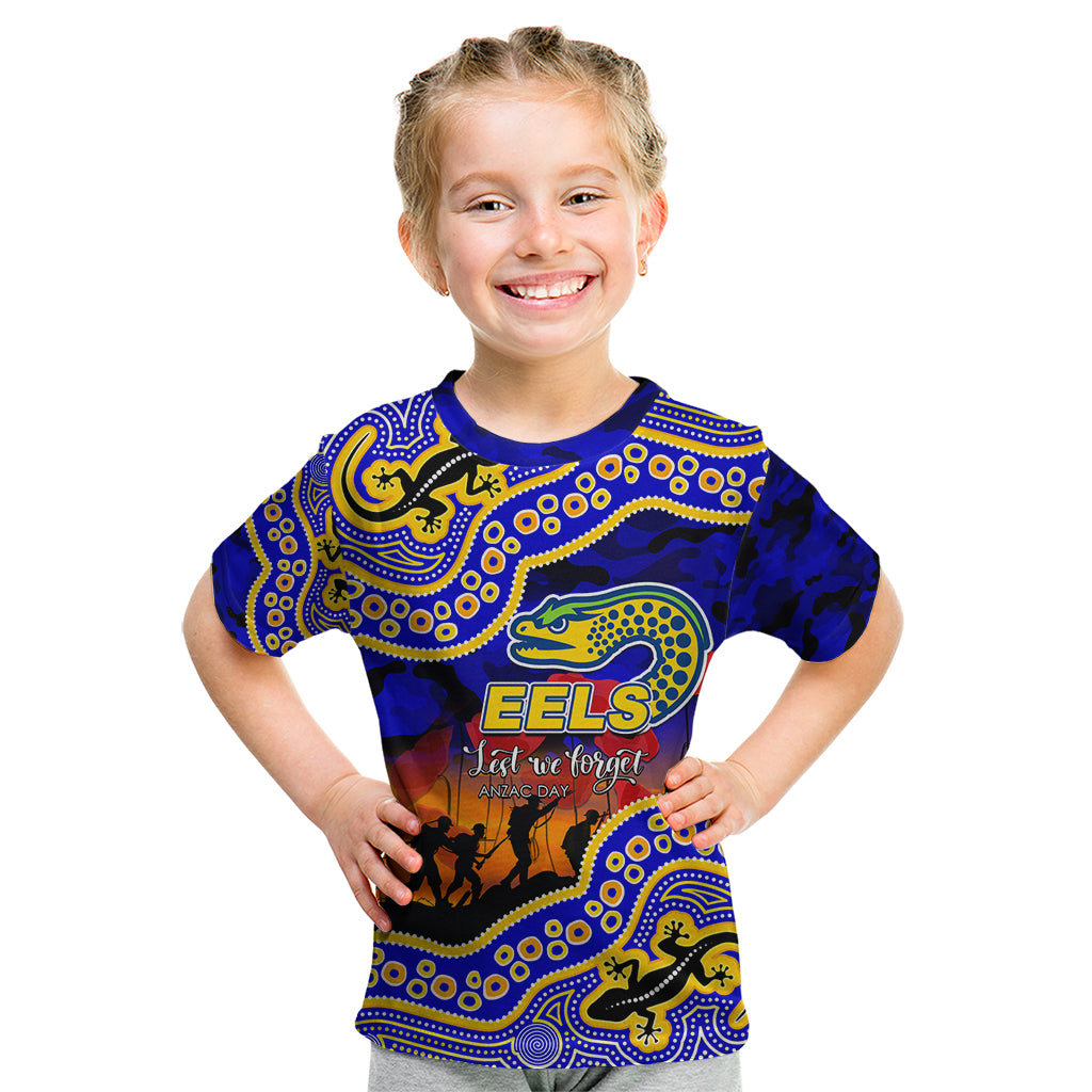 (Custom Personalised) Anzac Day NRL - Eels Kid T Shirt Aboriginal Lizard Patterns - Vibe Hoodie Shop