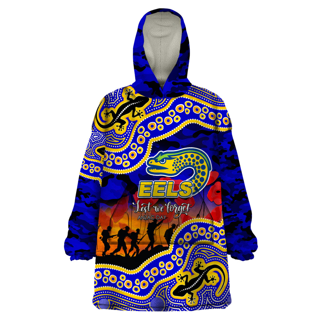 (Custom Personalised) Anzac Day NRL - Eels Wearable Blanket Hoodie Aboriginal Lizard Patterns - Vibe Hoodie Shop