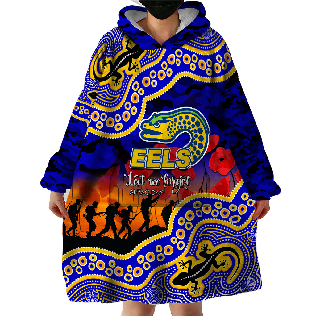 (Custom Personalised) Anzac Day NRL - Eels Wearable Blanket Hoodie Aboriginal Lizard Patterns - Vibe Hoodie Shop