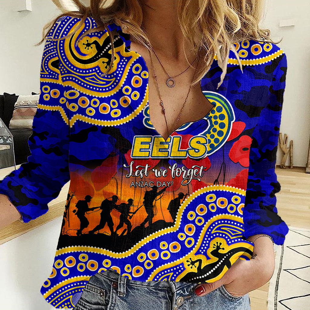(Custom Personalised) Anzac Day NRL - Eels Women Casual Shirt Aboriginal Lizard Patterns - Vibe Hoodie Shop