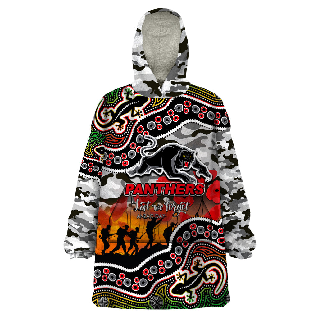 (Custom Personalised) Anzac Day NRL - Panthers Wearable Blanket Hoodie Aboriginal Lizard Patterns - Vibe Hoodie Shop