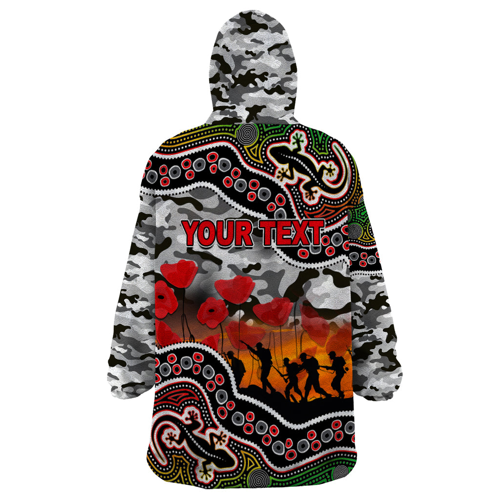 (Custom Personalised) Anzac Day NRL - Panthers Wearable Blanket Hoodie Aboriginal Lizard Patterns - Vibe Hoodie Shop