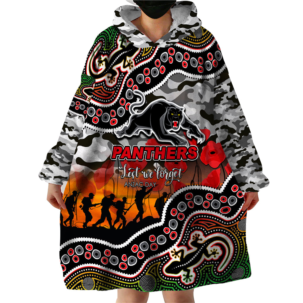 (Custom Personalised) Anzac Day NRL - Panthers Wearable Blanket Hoodie Aboriginal Lizard Patterns - Vibe Hoodie Shop