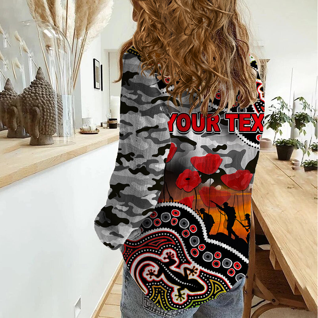 (Custom Personalised) Anzac Day NRL - Panthers Women Casual Shirt Aboriginal Lizard Patterns - Vibe Hoodie Shop