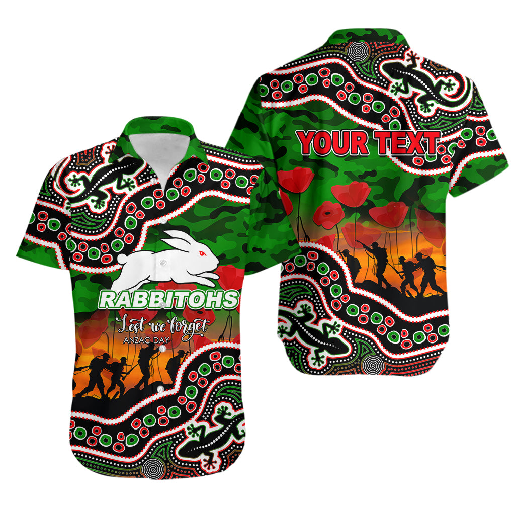 (Custom Personalised) Anzac Day NRL - Rabbitohs Hawaiian Shirt Aboriginal Lizard Patterns - Vibe Hoodie Shop