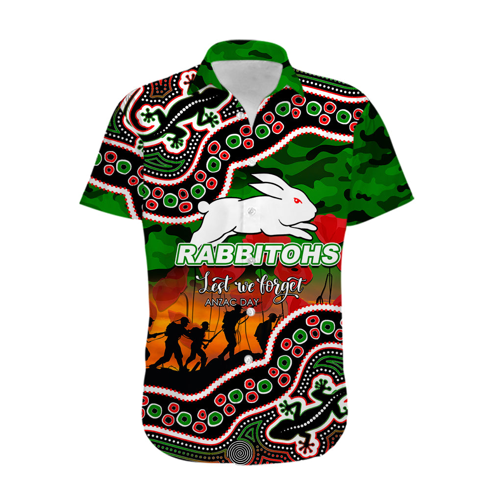 (Custom Personalised) Anzac Day NRL - Rabbitohs Hawaiian Shirt Aboriginal Lizard Patterns - Vibe Hoodie Shop