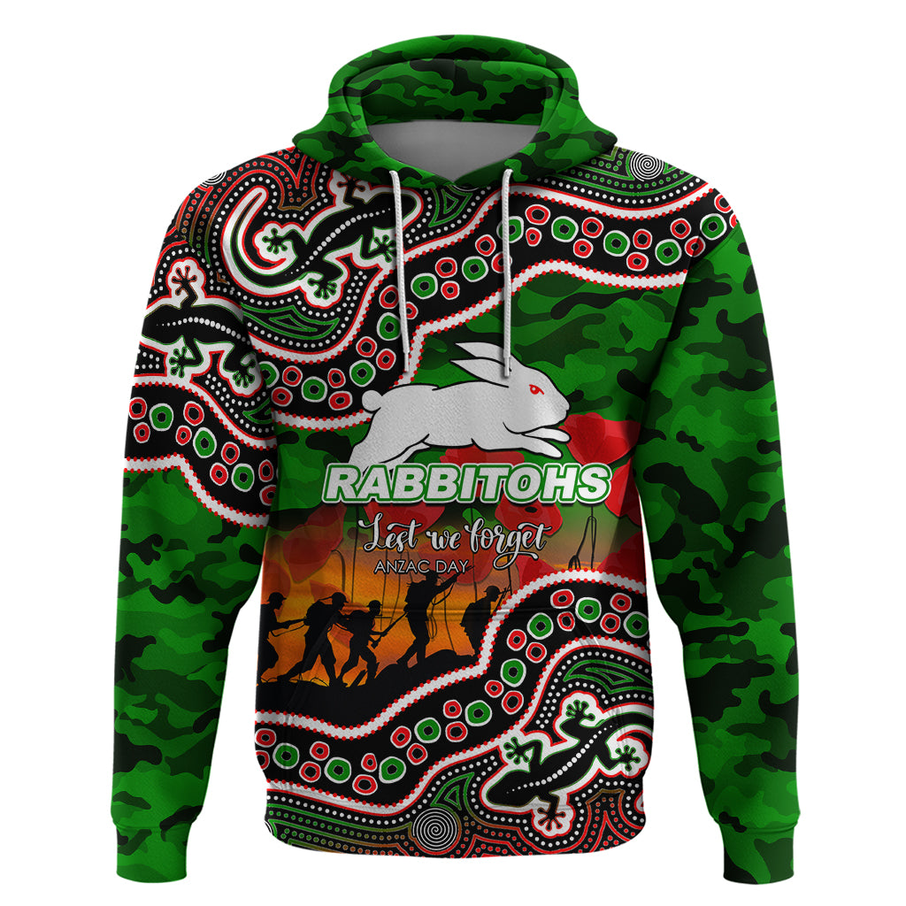 (Custom Personalised) Anzac Day NRL - Rabbitohs Hoodie Aboriginal Lizard Patterns LT6 - Vibe Hoodie Shop