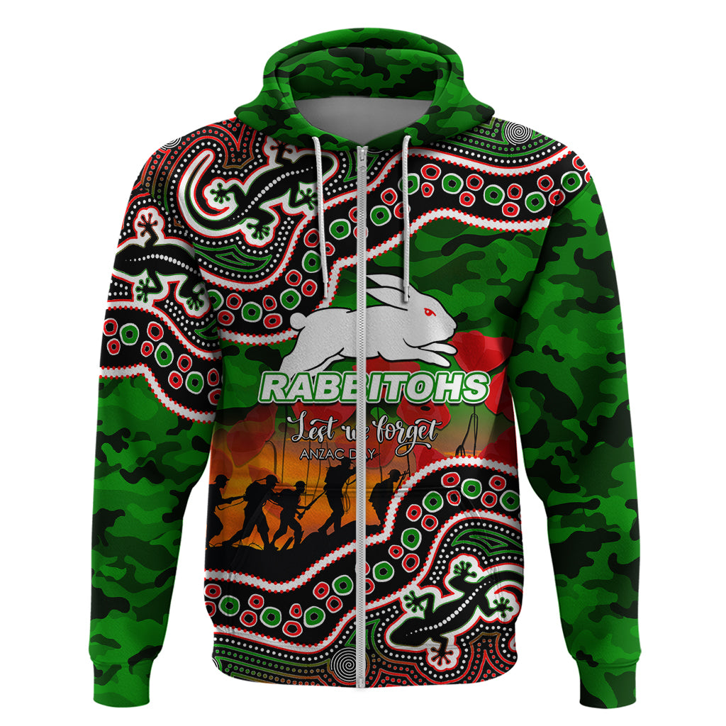 (Custom Personalised) Anzac Day NRL - Rabbitohs Hoodie Aboriginal Lizard Patterns LT6 - Vibe Hoodie Shop