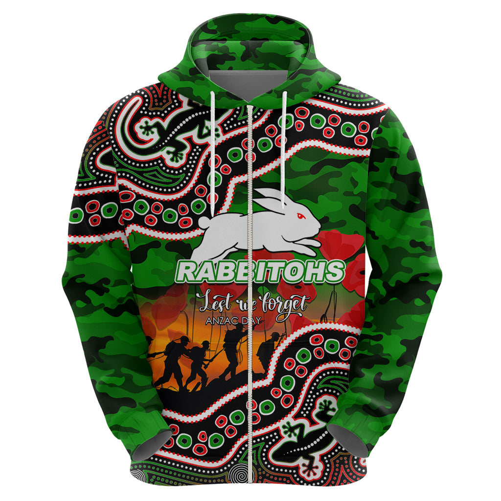 (Custom Personalised) Anzac Day NRL - Rabbitohs Hoodie Aboriginal Lizard Patterns LT6 - Vibe Hoodie Shop