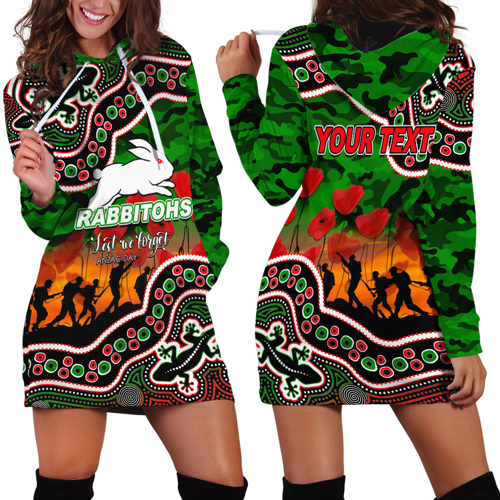 (Custom Personalised) Anzac Day NRL - Rabbitohs Hoodie Dress Aboriginal Lizard Patterns - Vibe Hoodie Shop