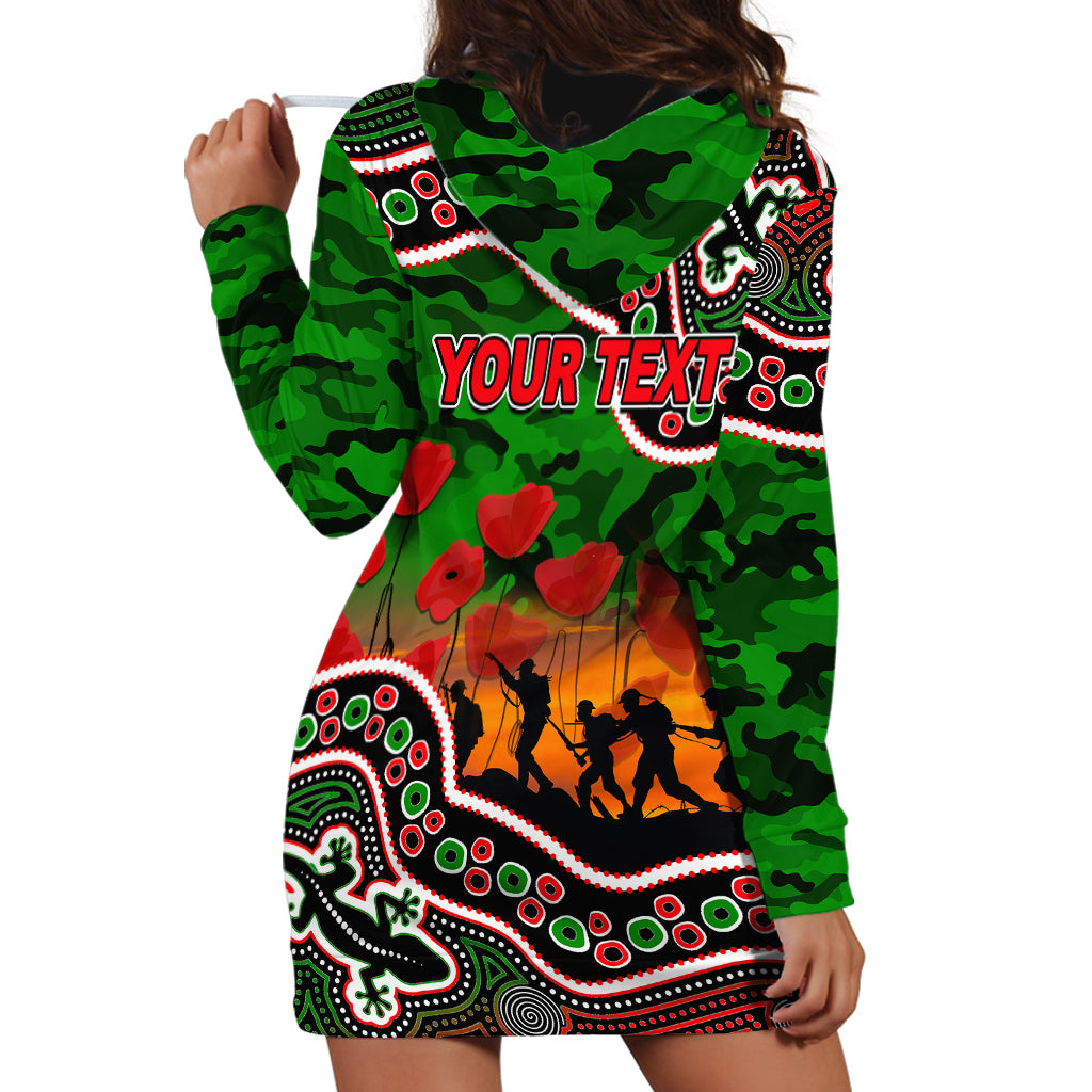 (Custom Personalised) Anzac Day NRL - Rabbitohs Hoodie Dress Aboriginal Lizard Patterns - Vibe Hoodie Shop