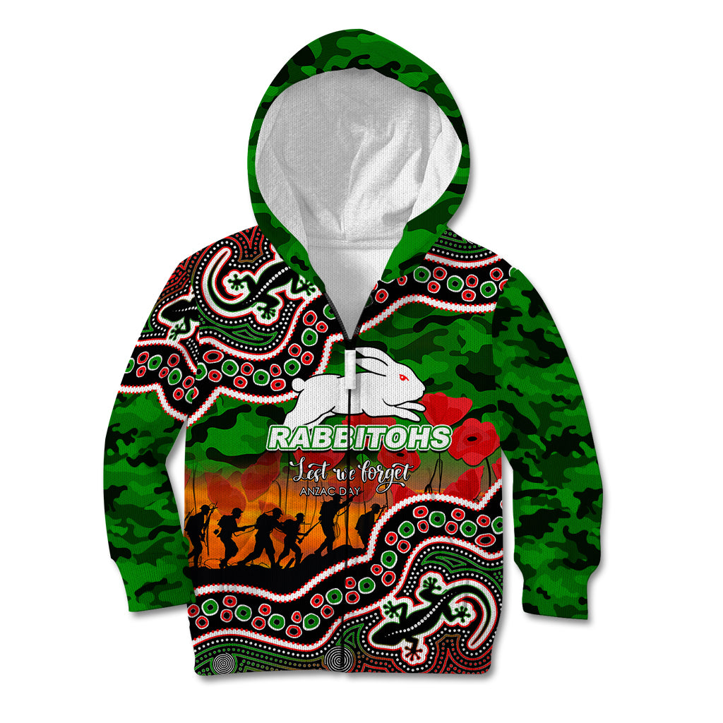 (Custom Personalised) Anzac Day NRL - Rabbitohs Kid Hoodie Aboriginal Lizard Patterns - Vibe Hoodie Shop