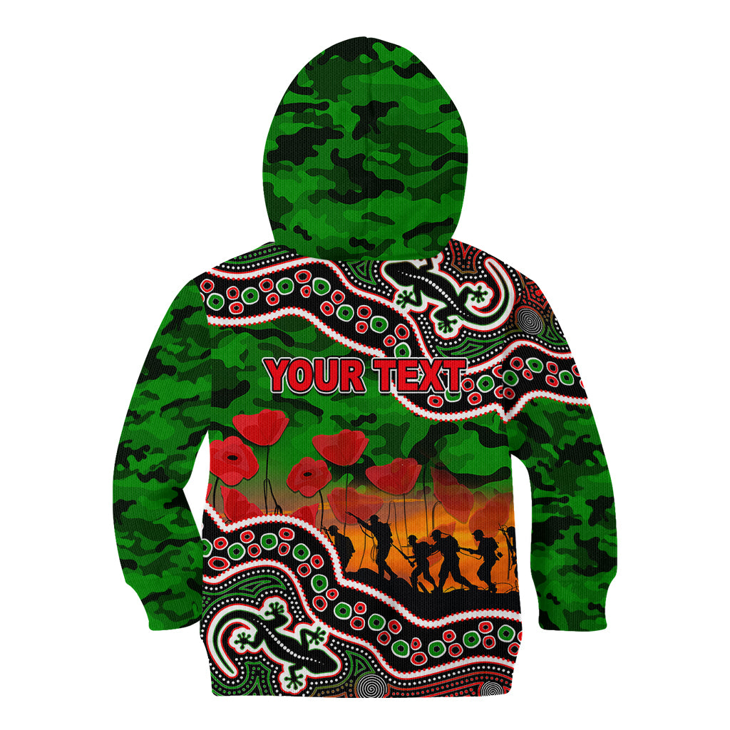 (Custom Personalised) Anzac Day NRL - Rabbitohs Kid Hoodie Aboriginal Lizard Patterns - Vibe Hoodie Shop