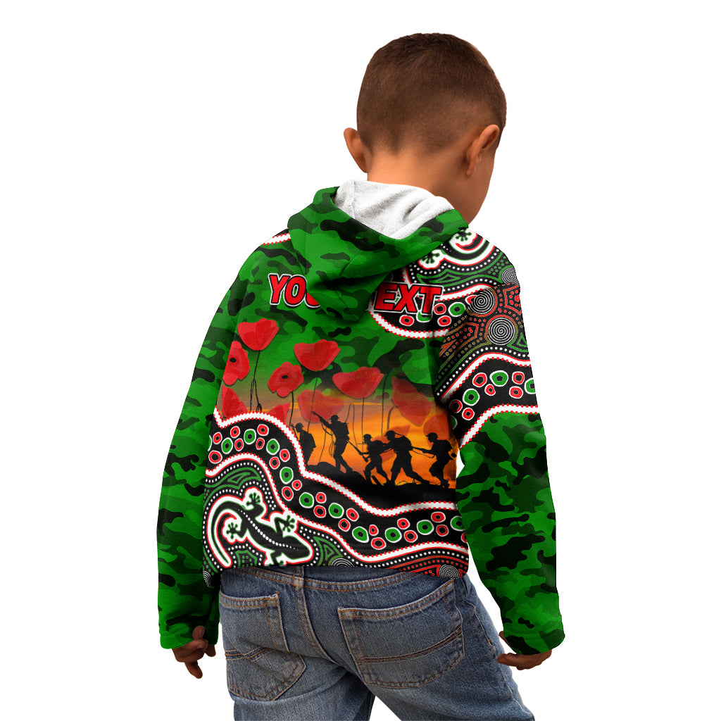 (Custom Personalised) Anzac Day NRL - Rabbitohs Kid Hoodie Aboriginal Lizard Patterns - Vibe Hoodie Shop