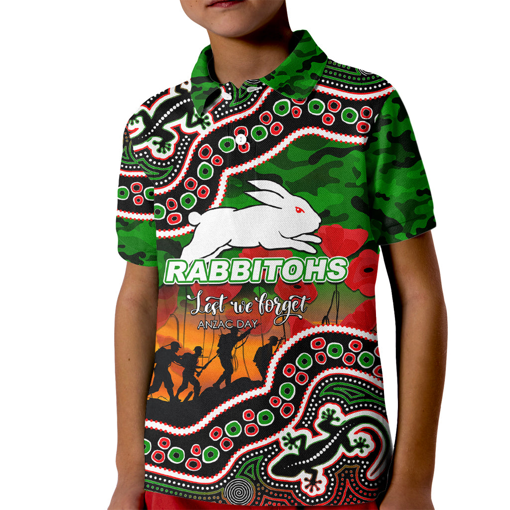 (Custom Personalised) Anzac Day NRL - Rabbitohs Kid Polo Shirt Aboriginal Lizard Patterns - Vibe Hoodie Shop