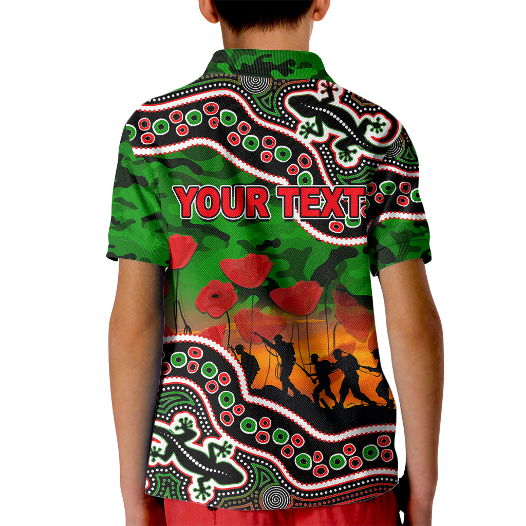 (Custom Personalised) Anzac Day NRL - Rabbitohs Kid Polo Shirt Aboriginal Lizard Patterns - Vibe Hoodie Shop