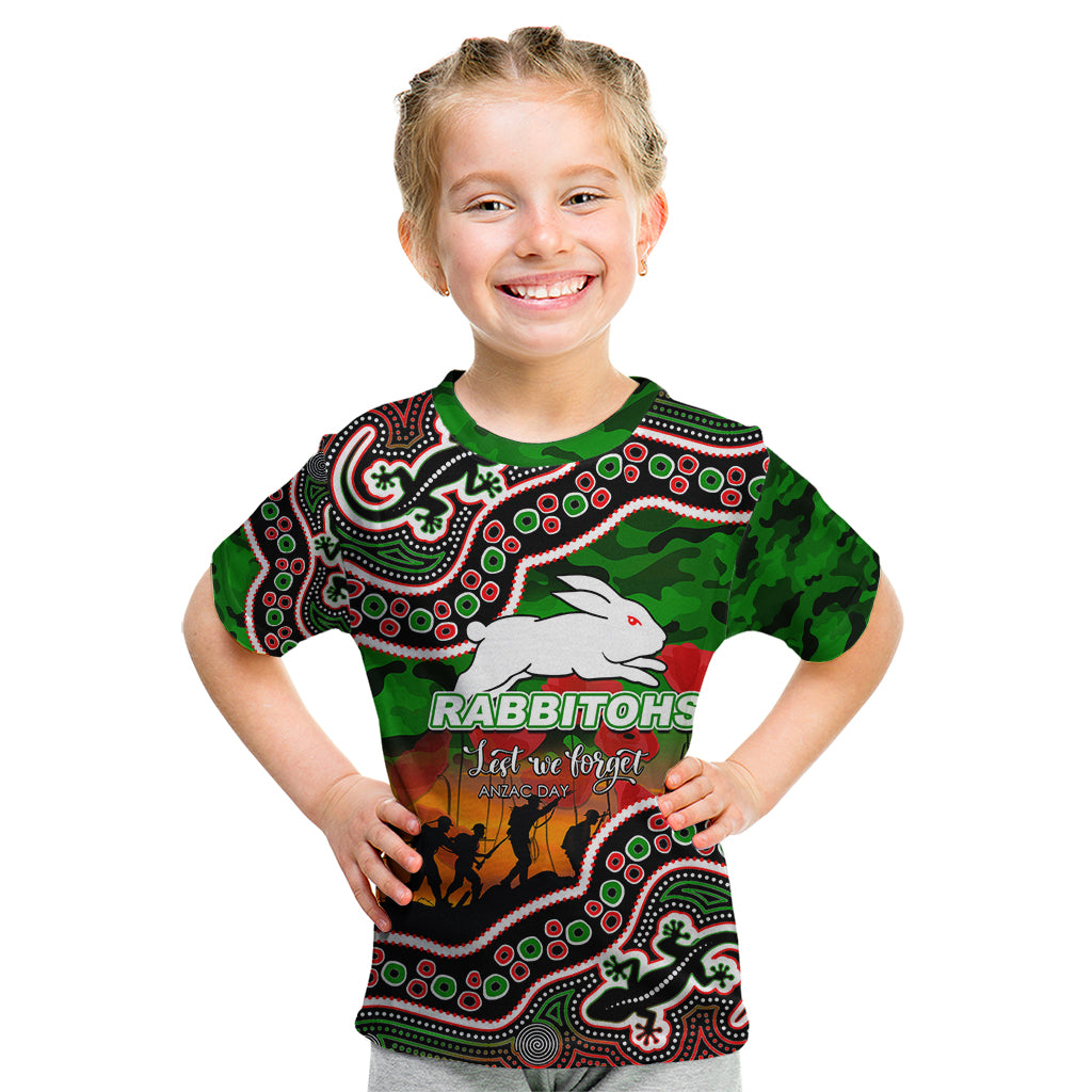 (Custom Personalised) Anzac Day NRL - Rabbitohs Kid T Shirt Aboriginal Lizard Patterns - Vibe Hoodie Shop