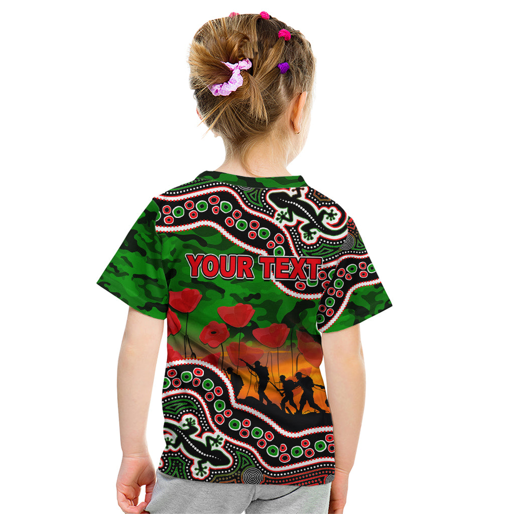 (Custom Personalised) Anzac Day NRL - Rabbitohs Kid T Shirt Aboriginal Lizard Patterns - Vibe Hoodie Shop