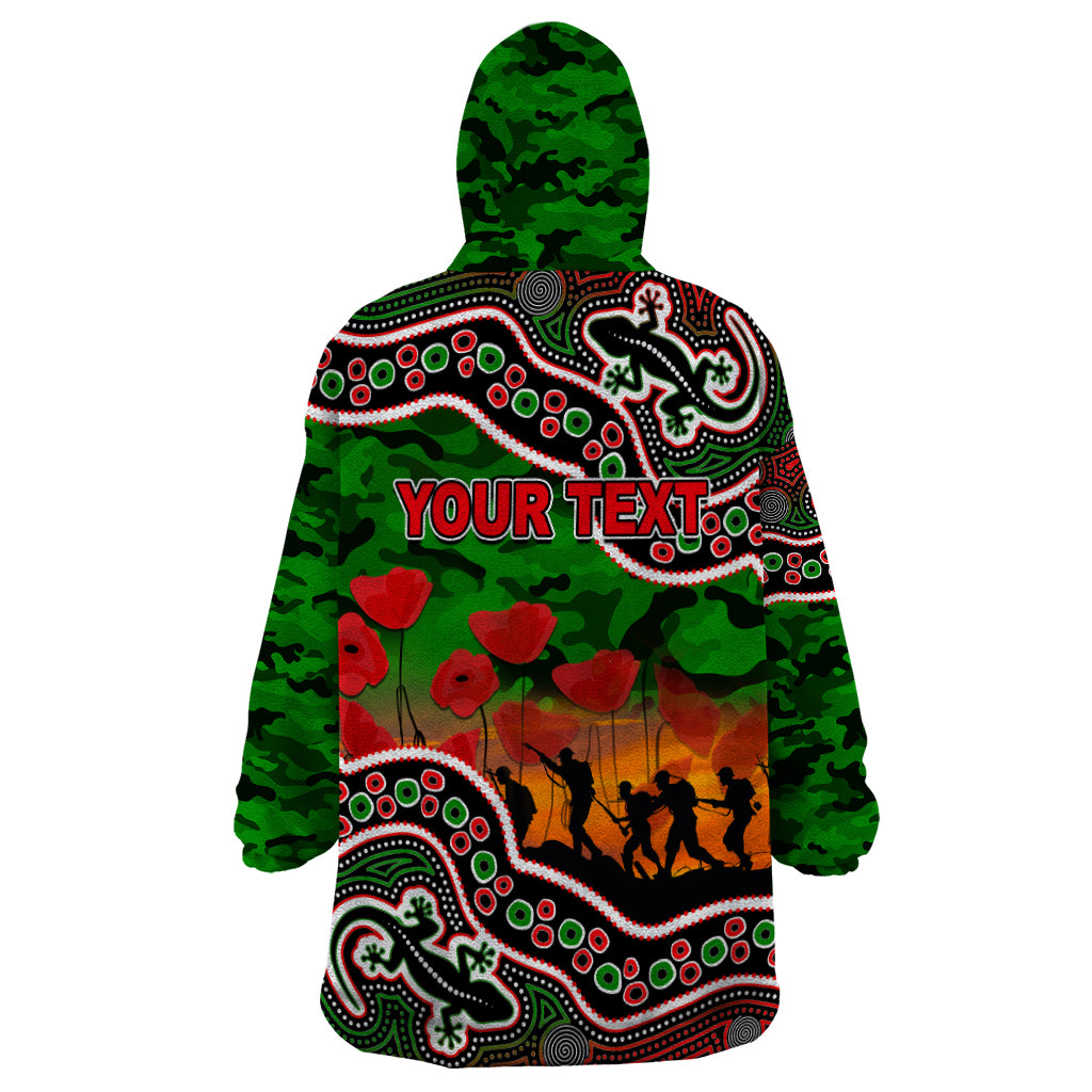 (Custom Personalised) Anzac Day NRL - Rabbitohs Wearable Blanket Hoodie Aboriginal Lizard Patterns - Vibe Hoodie Shop