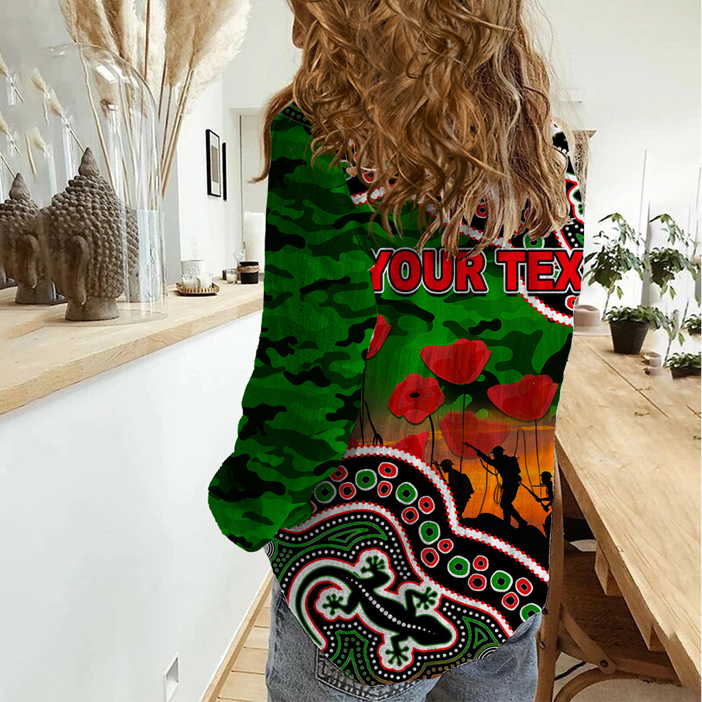 (Custom Personalised) Anzac Day NRL - Rabbitohs Women Casual Shirt Aboriginal Lizard Patterns - Vibe Hoodie Shop